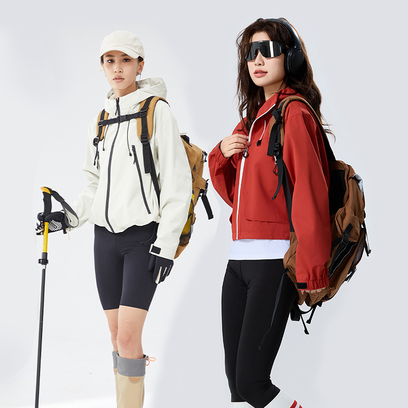 Brand's Same Style Short Jacket for Women Teflon Three-Proof Outdoor Windproof and Waterproof Jacket Fashionable Jacket
