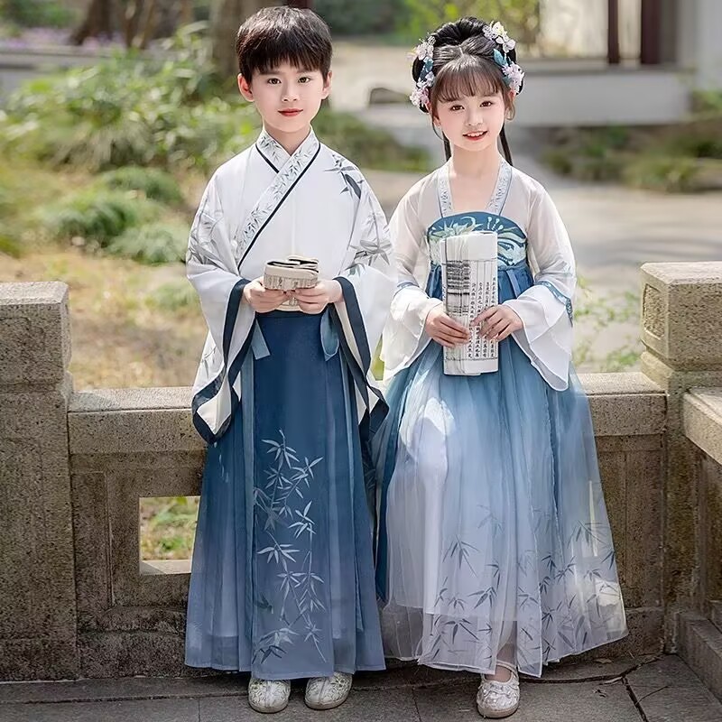 Hanfu (traditional Chinese clothing) for boys and children, traditional Chinese studies costumes, Three Character Classic, Opening Ceremony, Standards for Being a Good Student and Child, Chinese style performance costumes