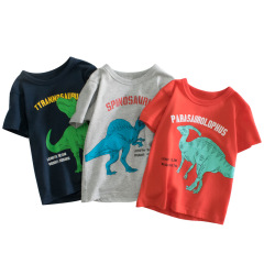 2024 Summer New Children's Clothing Wholesale Korean Style Kids Short Sleeve T-Shirt Base Shirt for Boys with Dinosaur Cartoon