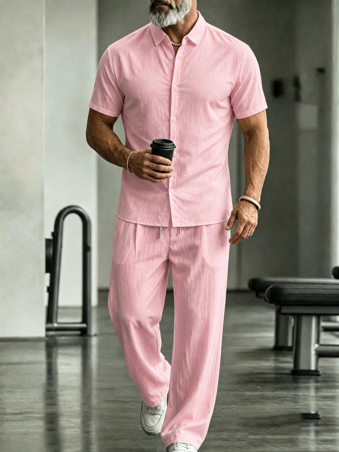 Herren Leinenhemd Mit Hose Set Lässiger Zweiteiler Für Männer_voghion.com