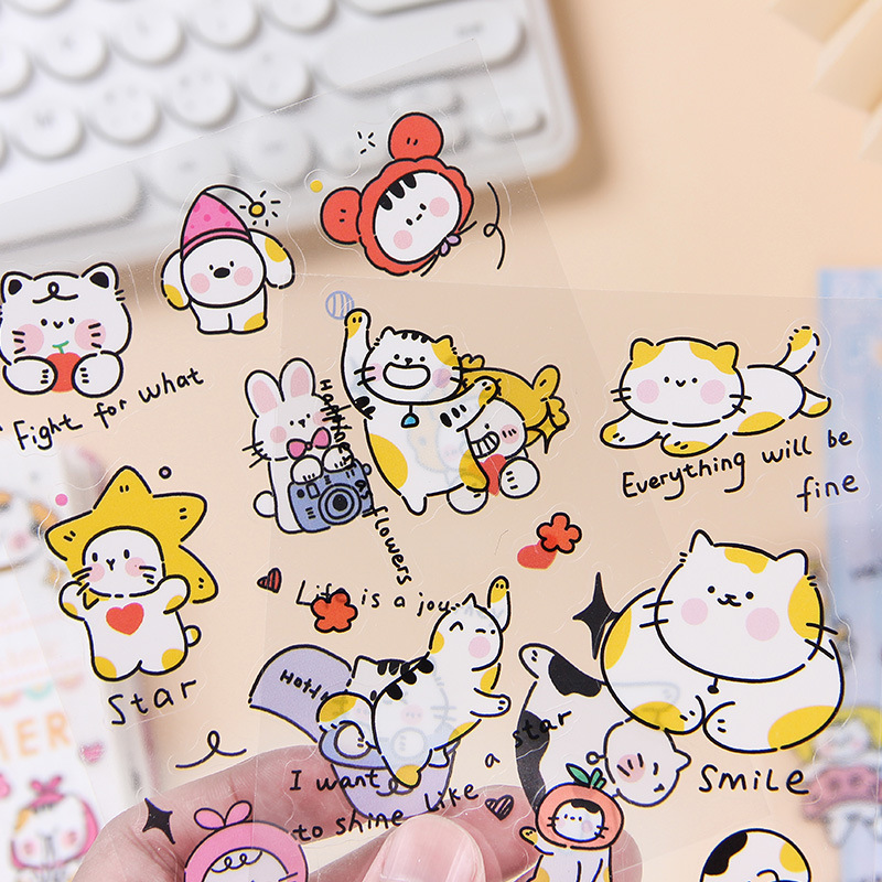 Pequeño teatro transparente pegatinas de mascotas impermeables DIY pegatinas de diario pegatinas de libro de mano adorable gato pegatinas de libro de mano animal