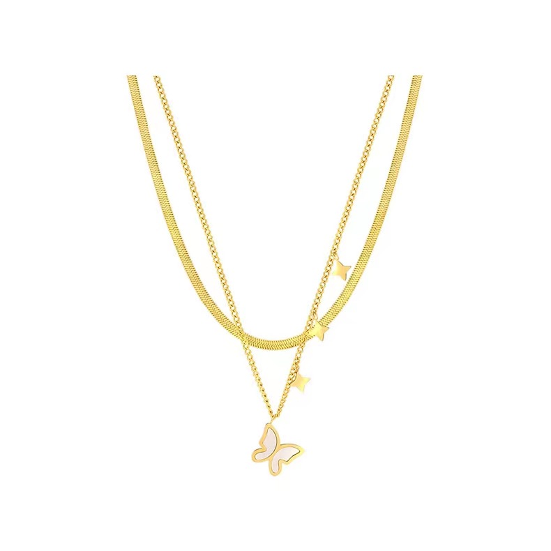 Fashion Butterfly Titanium Steel Plating Shell Layered Necklaces 1 Piece