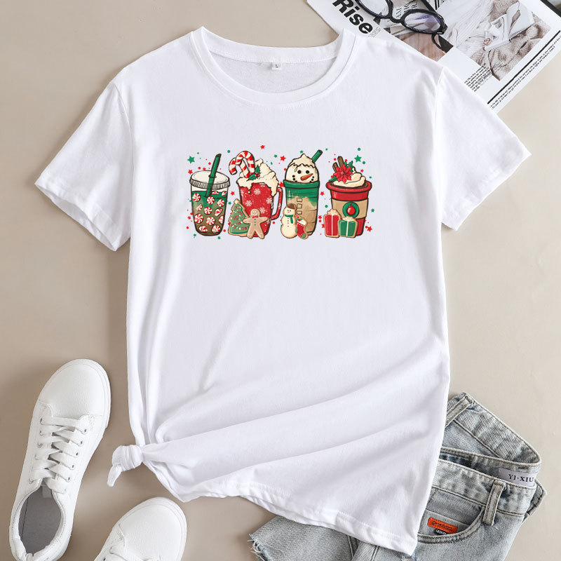 Amazon ebay supply cross-border foreign trade European and American loose Christmas printed cotton short-sleeved T-shirt women's wholesale