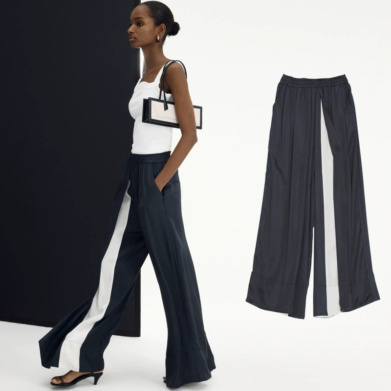 Свободные широкие брюки в корейском стиле для женщин, весна и лето 2025, новый стиль, свободные шелковистые персонализированные эластичные драпированные повседневные брюки в тон