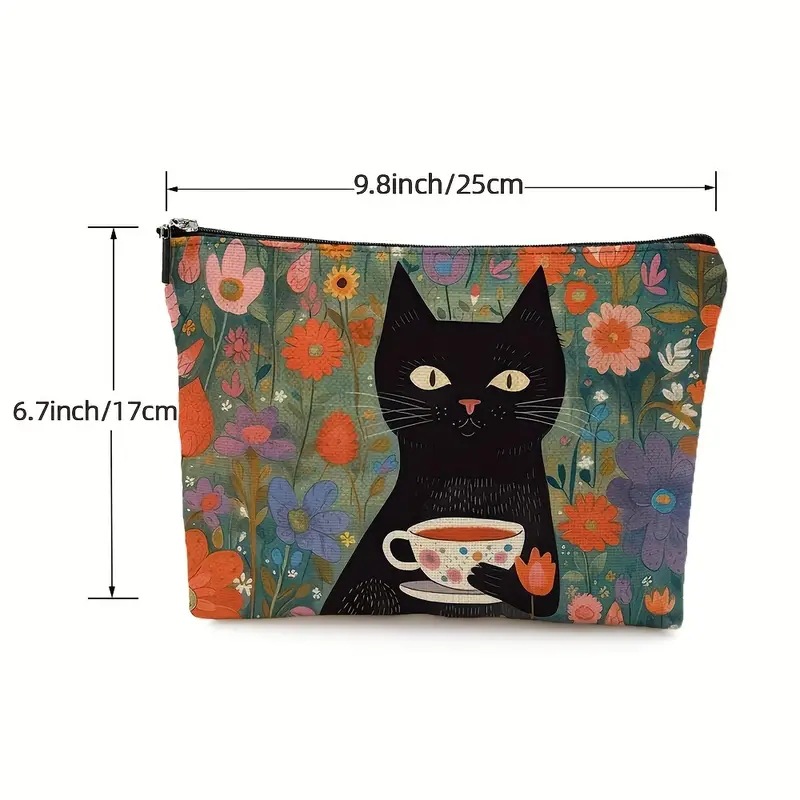 Transfronterizos Amazon maquillaje de damas retro gatos diseño creativo maquillaje bolsa de almacenamiento lino cremallera impermeable