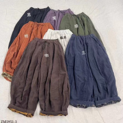 秋季新品亚麻拼接松紧腰系带南瓜裤百搭休闲裤子