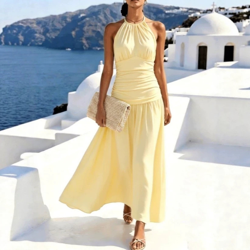 2026 Summer Dress Tropical Print High Waist Strap Knit Slim Fit Long Dress Women's Clothing 2026 Summer Dress Tropical Print High Waist Strap Knit Slim Fit Long Dress Women's Clothing