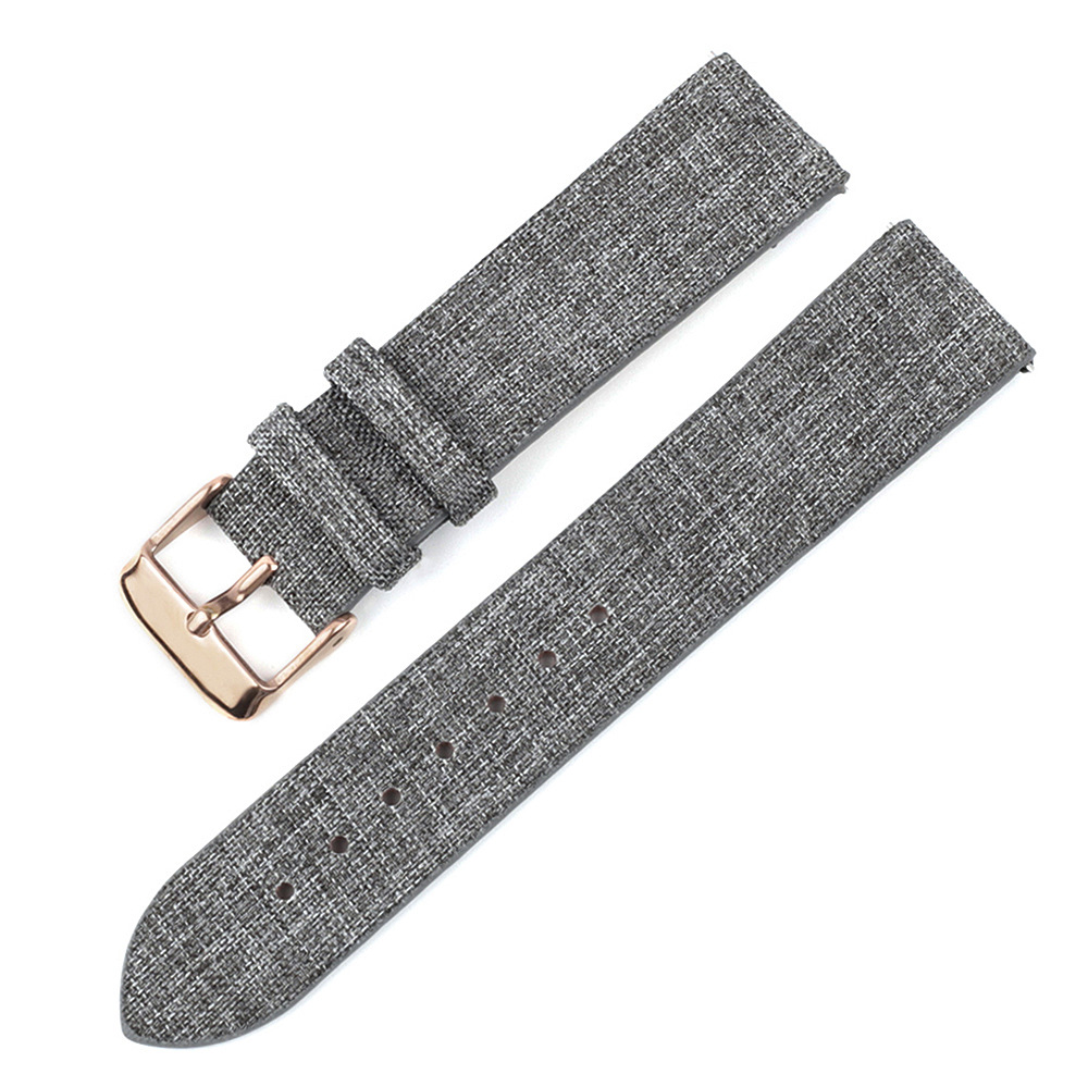 In-Stock Artistic Genuine Leather Watch Strap, Gray Scratch-Resistant Canvas Women's Watch Strap, Soft and Thin, 16/18/20/22mm