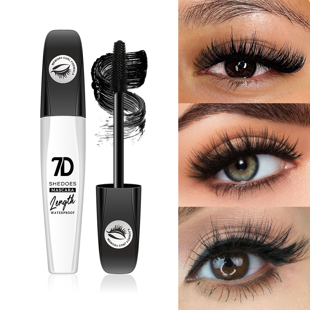 7D mascara SHEDOES transfronteriza impermeable fácil de quitar el maquillaje, sin manchas, sin quitar el maquillaje, fibra de rollo largo, mascara densa de rollo