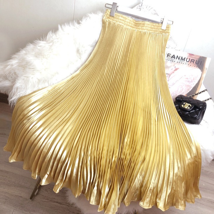 1m Long Skirt Satin Pleated Fishtail Skirt Women's High Waist Mid-Length Dance Skirt Large Swing Umbrella Factory Direct Sales