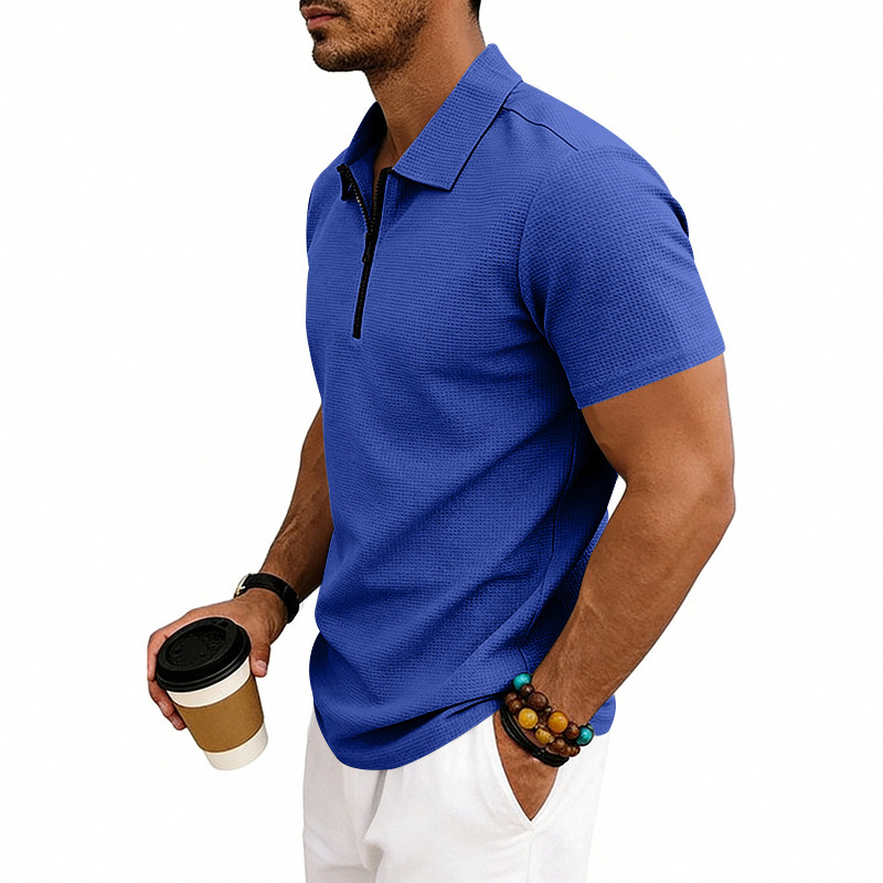 Herren Polohemd Waffelstrick Kurzarm Freizeit Sommer Shirt_voghion.com