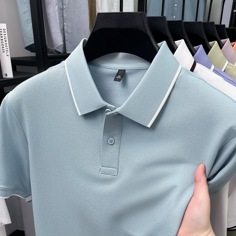 2025 New Summer Cotton Short-Sleeved T-Shirt Men's Pure Color Comfortable, Soft, Breathable and Versatile Lapel Polo Shirt Top
