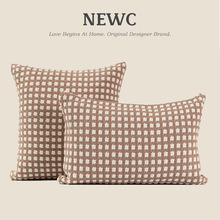 NEWC 北欧轻奢咖色千鸟格抱枕套客厅沙发针织ins装饰靠垫