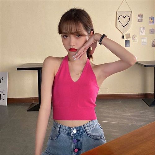 Hottest trend adjustable strap balconette solid color knit wrap top V-neck short sleeveless shoulder-baring camisole tank top