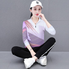 2025秋季新款时尚休闲运动套装女士中年妈妈装数码印花拼色两件套