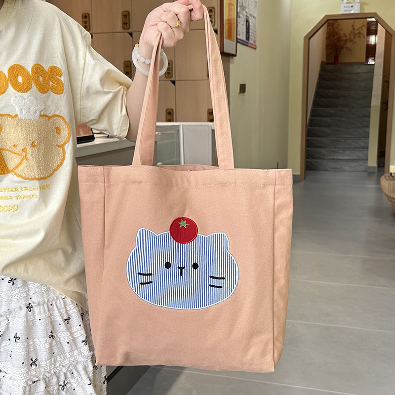 Korean Ins Same Designer Niche Mini Kitten Canvas Bag Cute Handbag Sundries Bag Small Bag