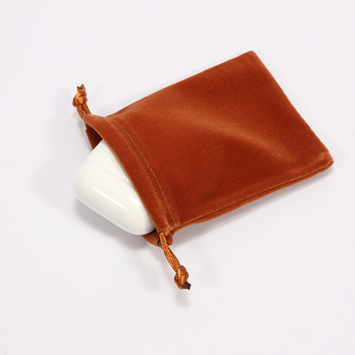 High-end velvet-lined pouch, jewelry packaging storage gift bag, lake blue leather-like fabric bag, logo printed