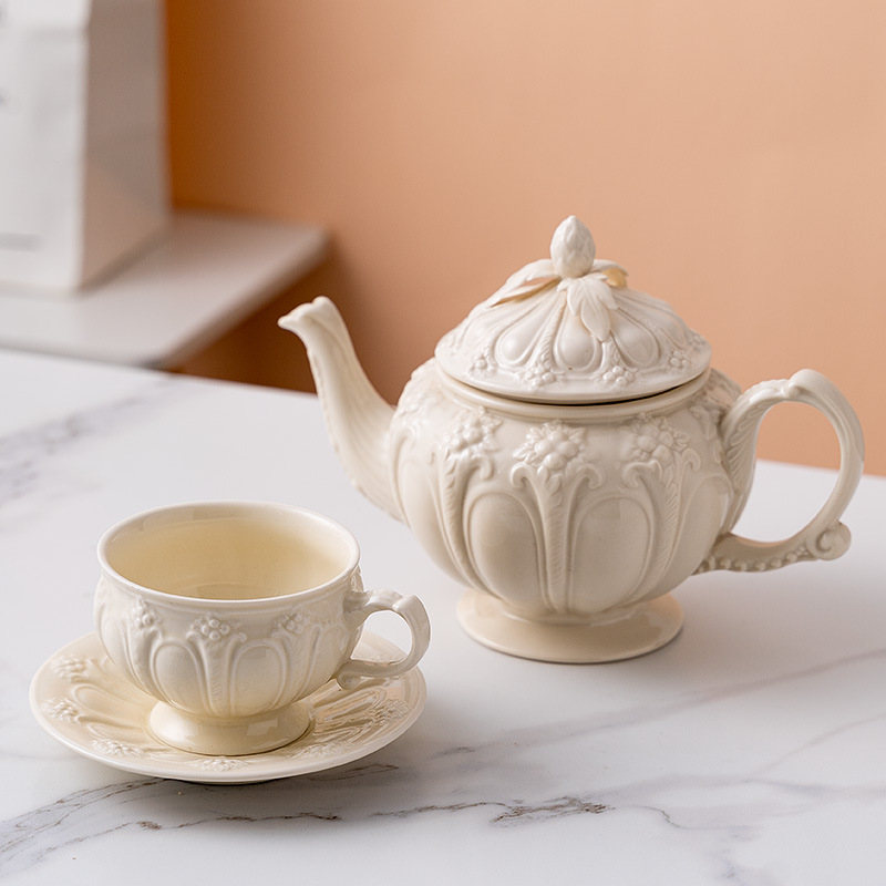 British embossed retro palace style coffee cup simple afternoon tea suit creative ceramic kettle European tea cup
