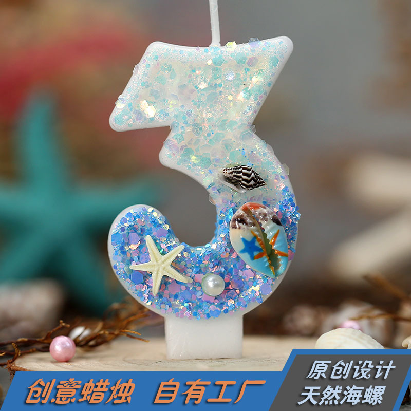 Gradient Blue Ocean Golden Spiral 0-9 Number Candle Cake Decoration…