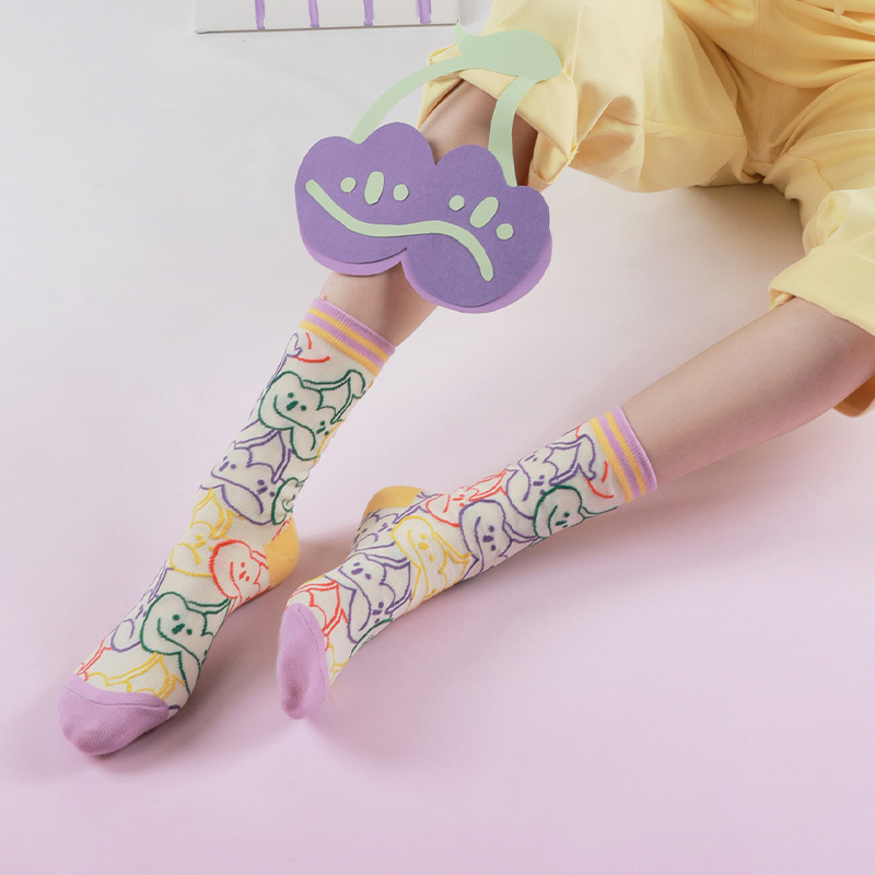 Female sweet color matching tube socks