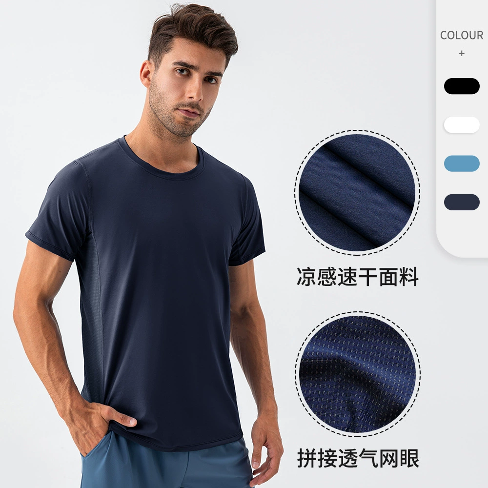 Мужская крутая фитнес-футболка с короткими рукавами, дышащая быстросохнущая Спортивная футболка с круглым вырезом, свободный тренировочный топ для бега 31225