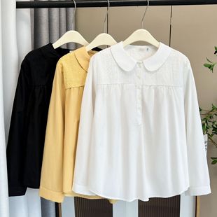 Fat sister plus size female 2024 autumn 200kg new age-reducing jacquard stitching doll collar long sleeve shirt 5135