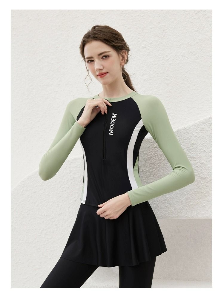 GraceChic Women's Swimsuit 2025 New Long Sleeve Sun Protection Three-Piece Set Ladies Two-Piece Conservative High-End Feel Hot_voghion.com