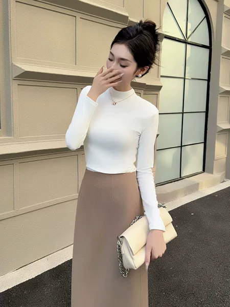 2026 Fall/Winter New Upgrade Version Slim Fit Versatile Knit Base Shirt with Small Stand Collar, Casual Versatile Long Sleeve for Women