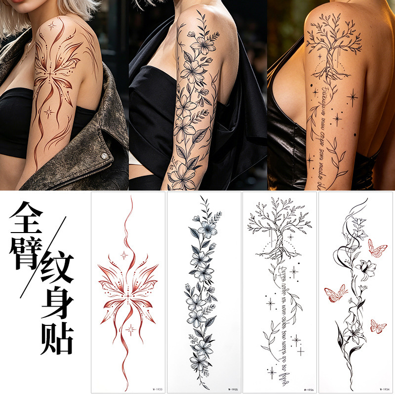 Cross-Border Ins Tattoo Stickers Waterproof and Long-Lasting European and American Style Full Arm Flower Arm Back Temporary Tattoos Butterfly Floral Tattoos Cross-Border Ins Tattoo Stickers Waterproof and Long-Lasting European and American Style Full Arm Flower Arm Back Temporary Tattoos Butterfly Floral Tattoos