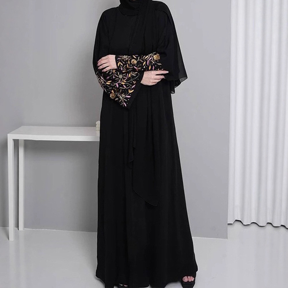 F415 Foreign Trade Middle East Dubai Women's Clothing Embroidered Floral Elegant Cardigan Loose Robe In Stock_ecoleips.com