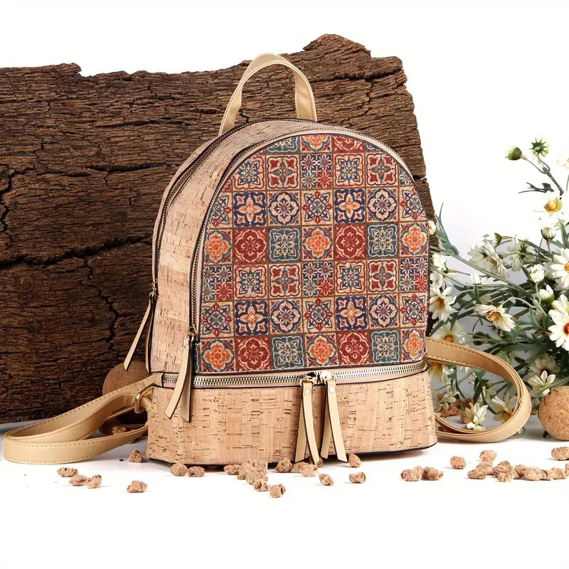 2024 New Woodgrain Environmental Protection Print Art Foldable Storage Zipper Backpack_voghion.com