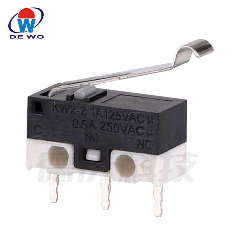 德沃/DEWO工厂批量优惠微动开关小型弧形手柄银触点PCB脚按键开关