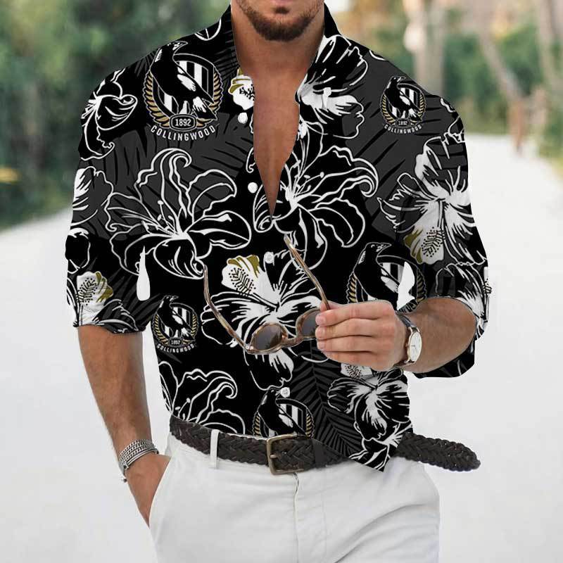 Transfronterizo 2025 primavera y otoño nuevo estilo de los hombres europeos y americanos más el tamaño de la camisa con estampado de plantas de rosas de manga larga