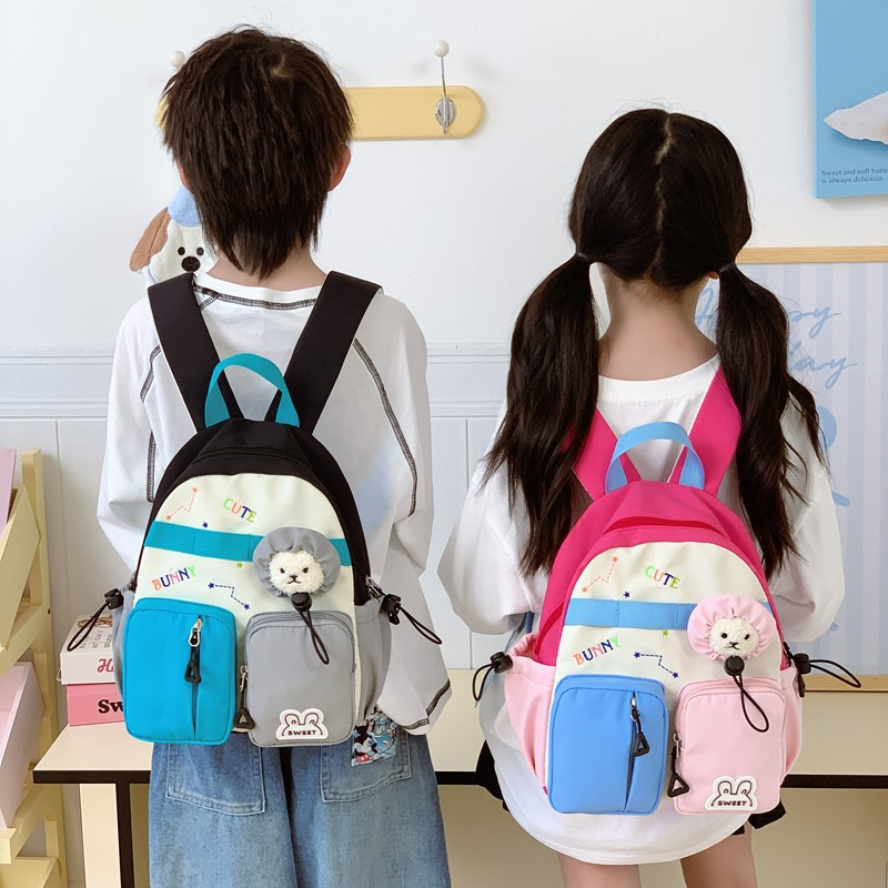 Mochila de estilo coreano para niños y niñas, color contrastante, mochila de dibujos animados, mochila de estudiantes de escuela primaria, mochila de niños de gran capacidad.