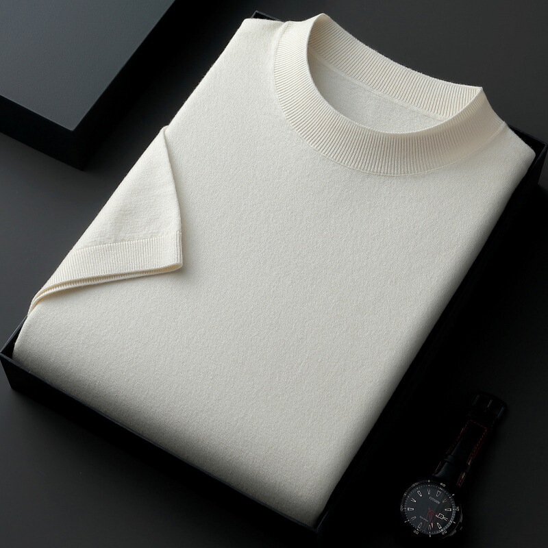 2025 Live Short-Sleeved Knitwear Men's All-Season Half Turtleneck Pure Color Trendyy Versatile Casual Bottoming Shirt T-Shirt Men