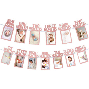 New Born baby birthday party background layout Just Born 12 months baby birthday photo flag
