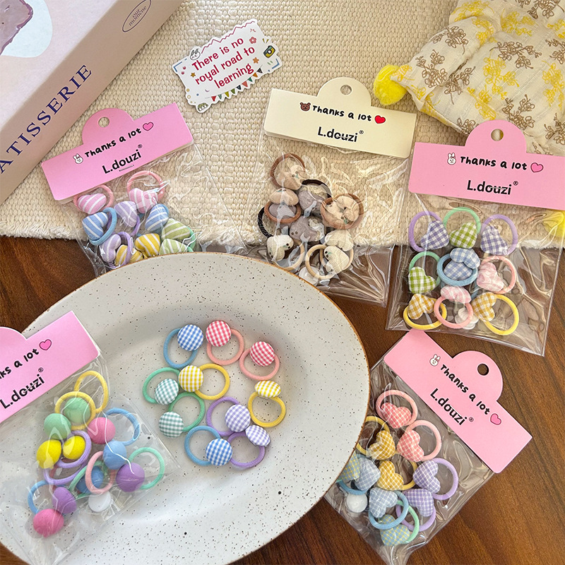New Children's Baby Love Plaid Round Bean Hair Band Rubber Band...