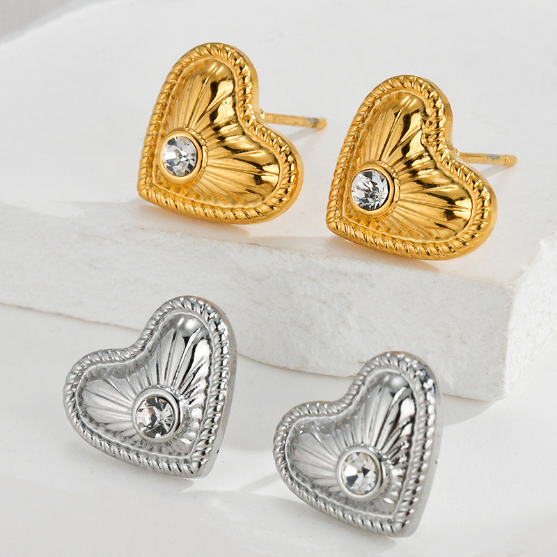 Ear Studs Classification 1 Pair Quantity 1 Pair Simple Style Heart Shape Inlay 304 Stainless Steel Pearl Ear Studs