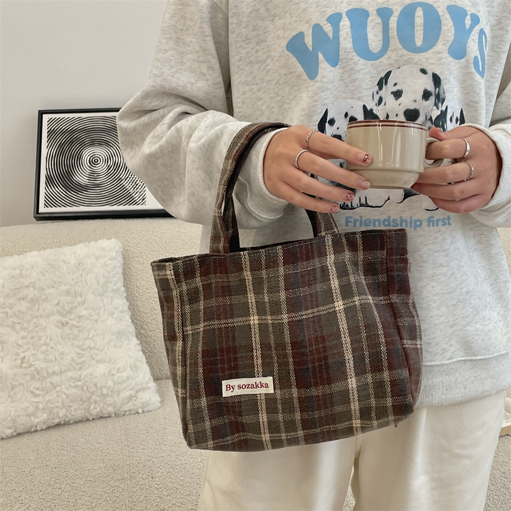 311021 Simple ins retro style woolen multi-color handbag for women, 2023 new checkered autumn and winter women's bag undefined
