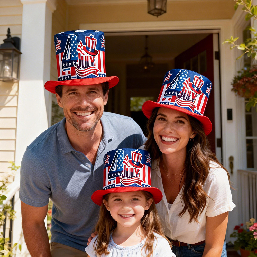 Nuevo sombrero transfronterizo del Día de la Independencia de los Estados Unidos Tío Sam sombrero festivo accesorios de decoración infantil bandera de los Estados Unidos sombrero alto