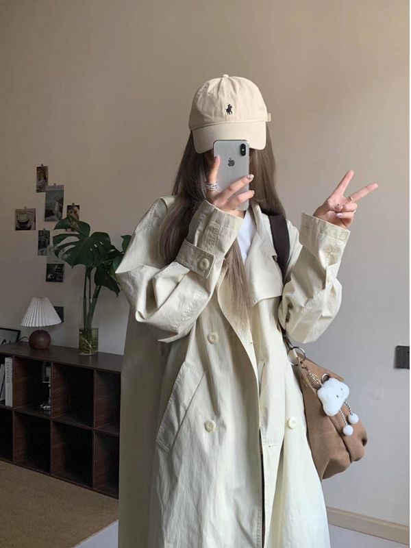 白色中长款高个子风衣外套女2025秋季新款爆款英伦风休闲宽松大衣|undefined