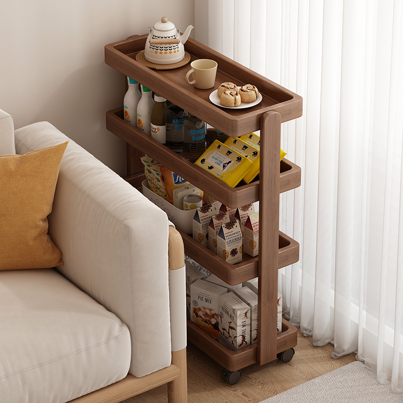 Carrito de bocadillos de madera maciza estante de estante estante de suelo sofá gabinete lateral móvil de cocina abertura gabinete de almacenamiento