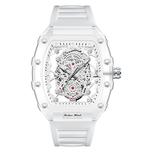 新款金诗顿跨境手表男士透明镂空酒桶形时尚腕表防水石英表批发