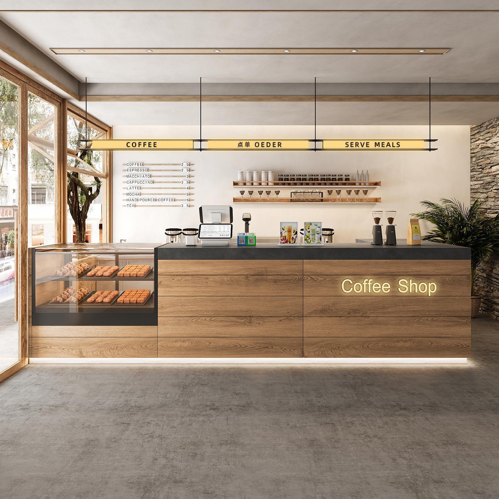 简约蛋糕甜品店收银台奶茶店吧台咖啡厅前台接待台面包店成品