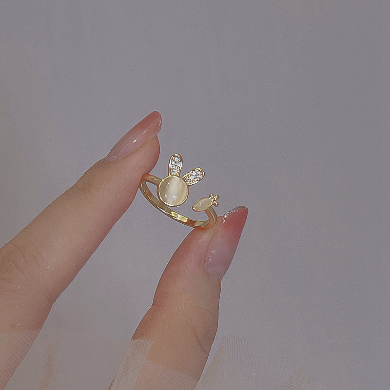 Adjustable Cat Eye Stone Rabbit Ring Alloy Geometric Fashion Ring_voghion.com