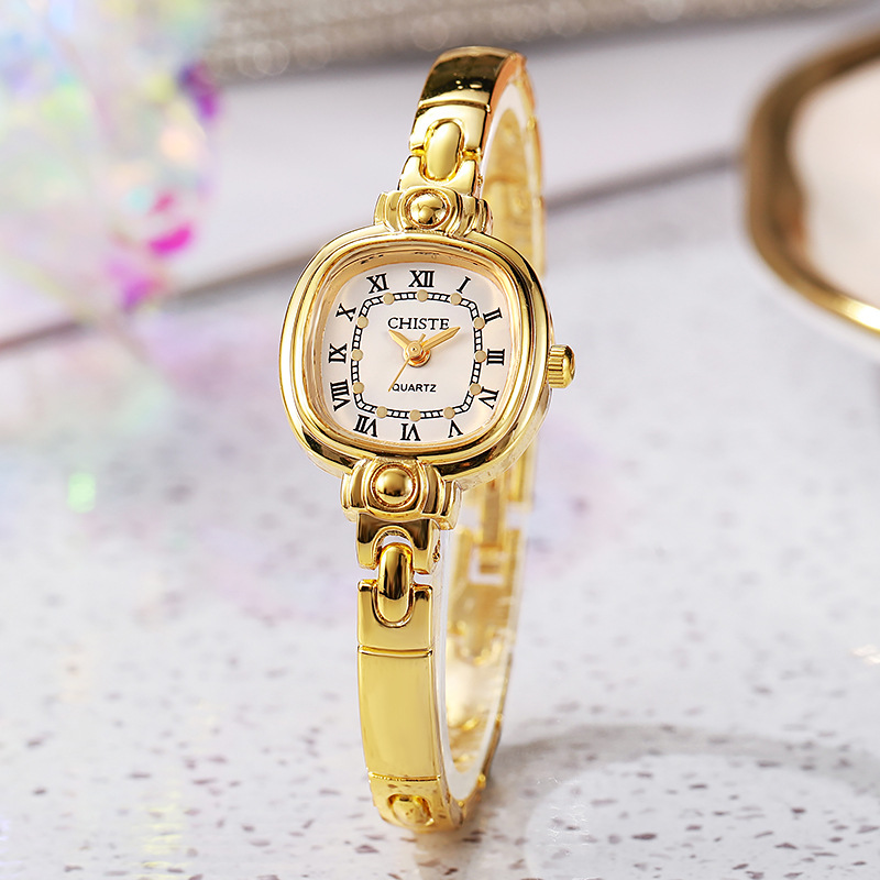 Cross-Border New Product, Mid-Century Style Women's Watch, Women's High-End Niche Half-Bracelet Bracelet Watch, Student Gold Hot Style