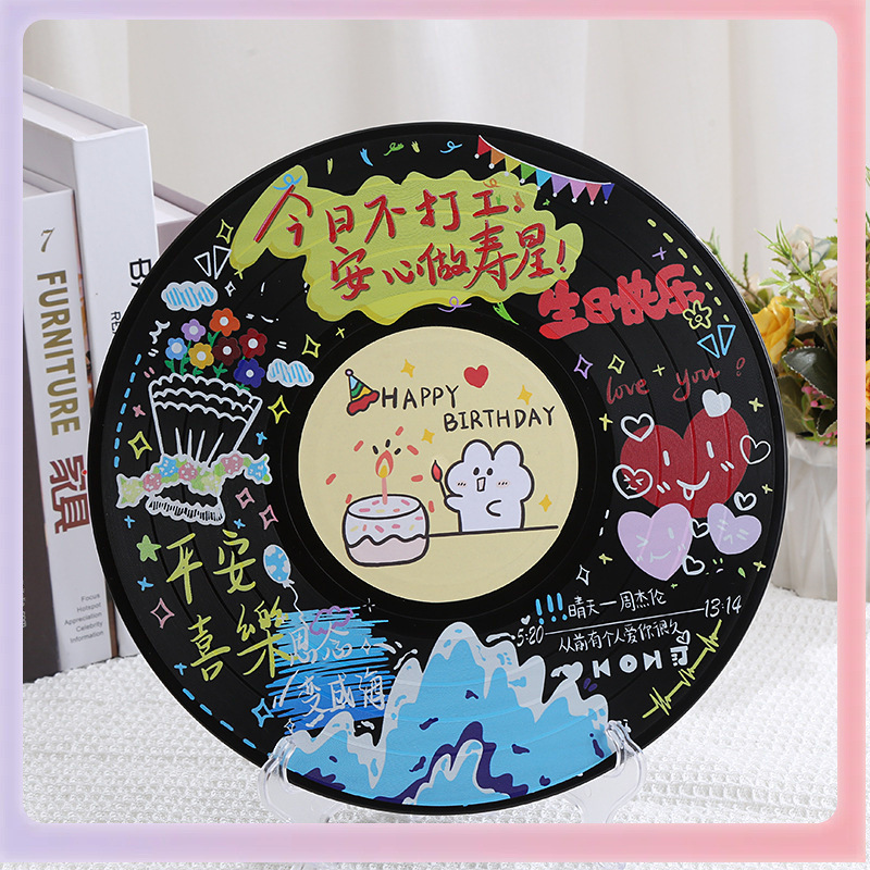 クリエイティブ落書きビニールレコード装飾バーパブインテリア壁装飾レトロノスタルジックな壁古いレコード装飾|undefined