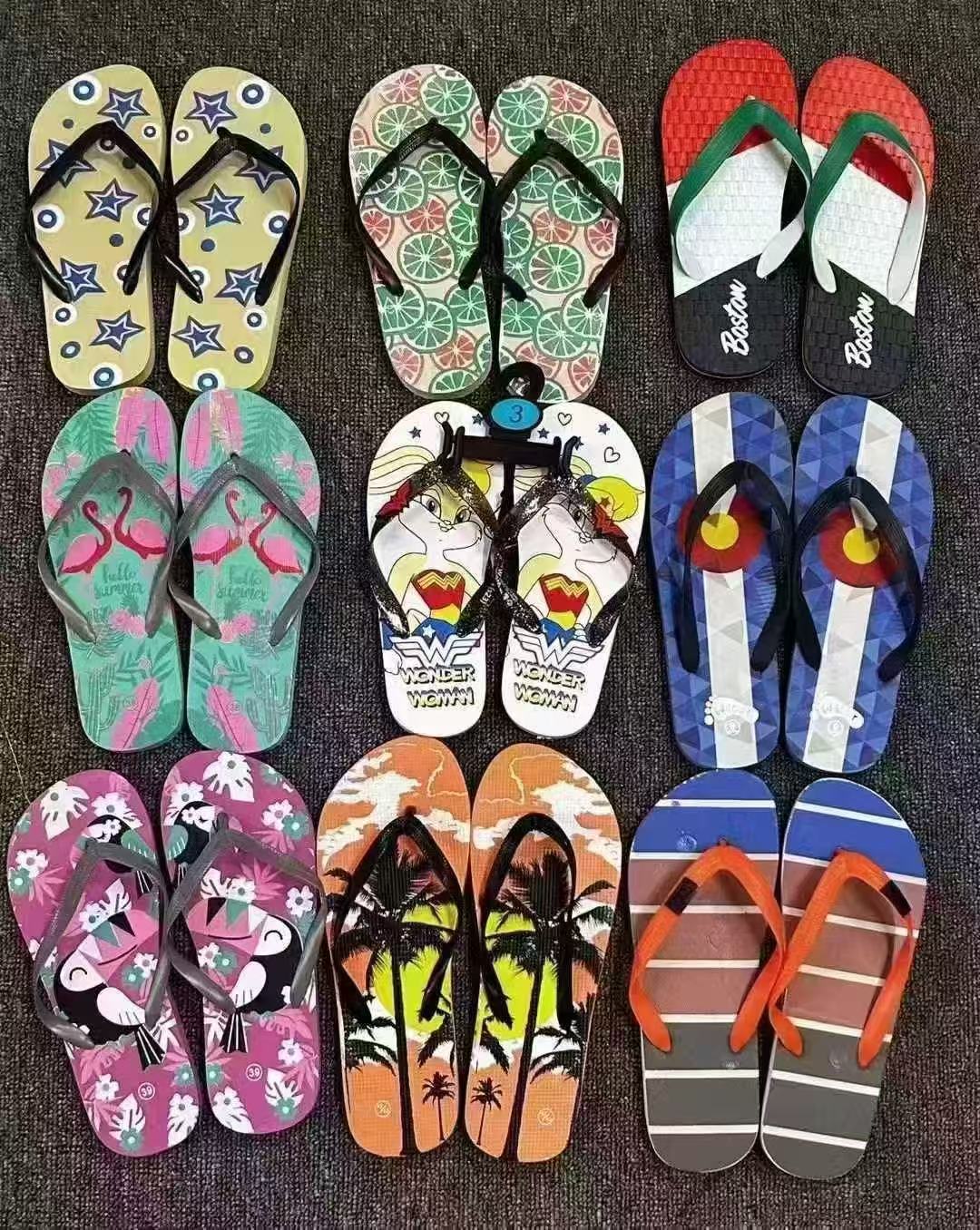 Flip flops, different styles in one batch