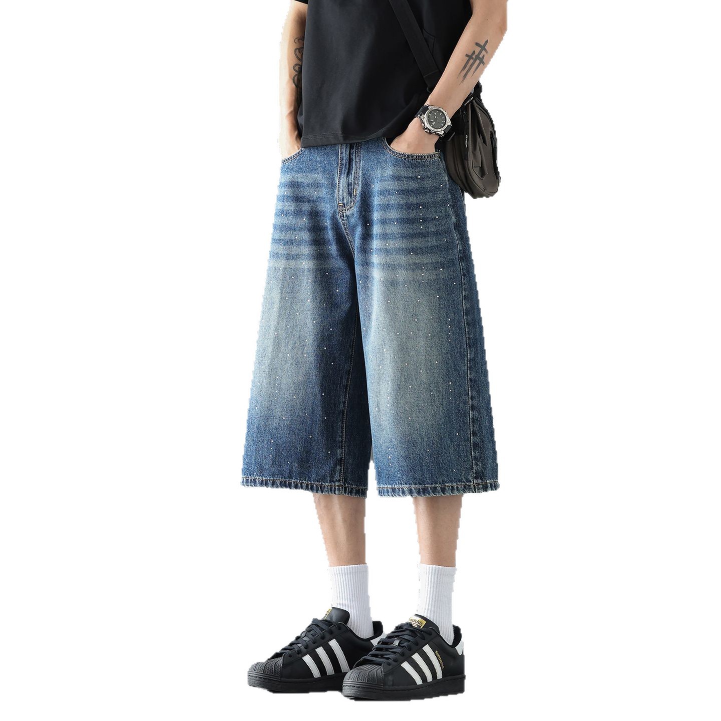 High Street New Style Washed Vintage Denim Shorts American Style Cropped Pants 2026 Summer Loose Straight Shorts