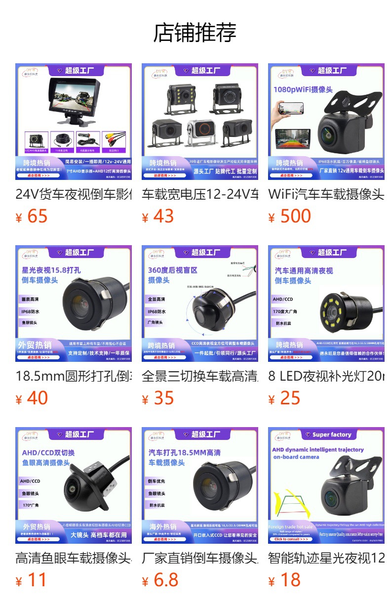 Ccd External Car Universal Reversing Image Rear View Ahd High-Definition Fisheye Waterproof Car Camera Ip68 Waterproof